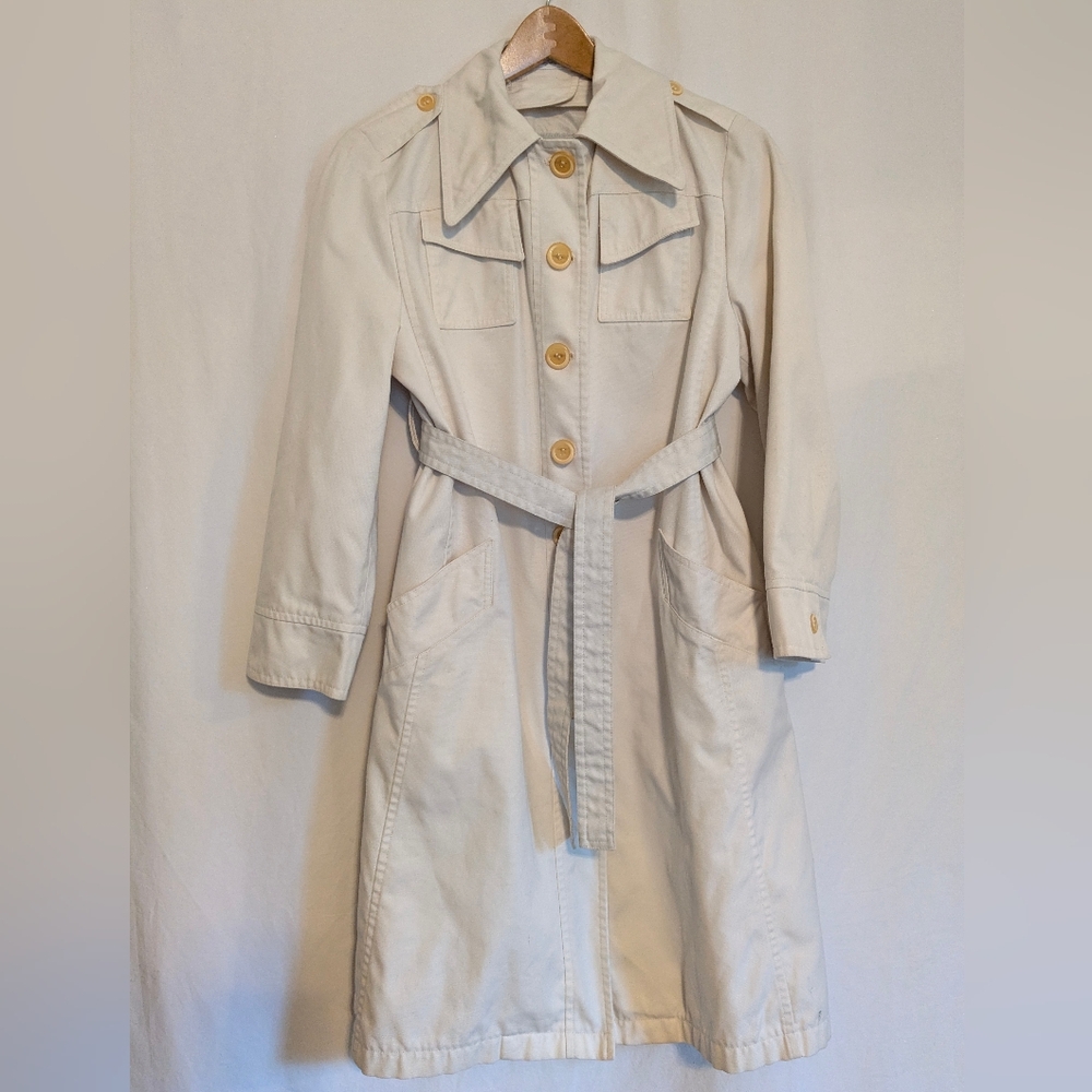 Vintage Misty Harbor Cream Cotton Canvas Trench Coat Size 9
